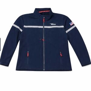Design Collective Navy Softshell Jacket 2XL Reflective Stripe USA Flag Zip Coat
